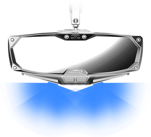 Mirror - Halo R - Rear View w/LED Cabin Light - Rectangle - Silver w/Silver Bezel - Defender