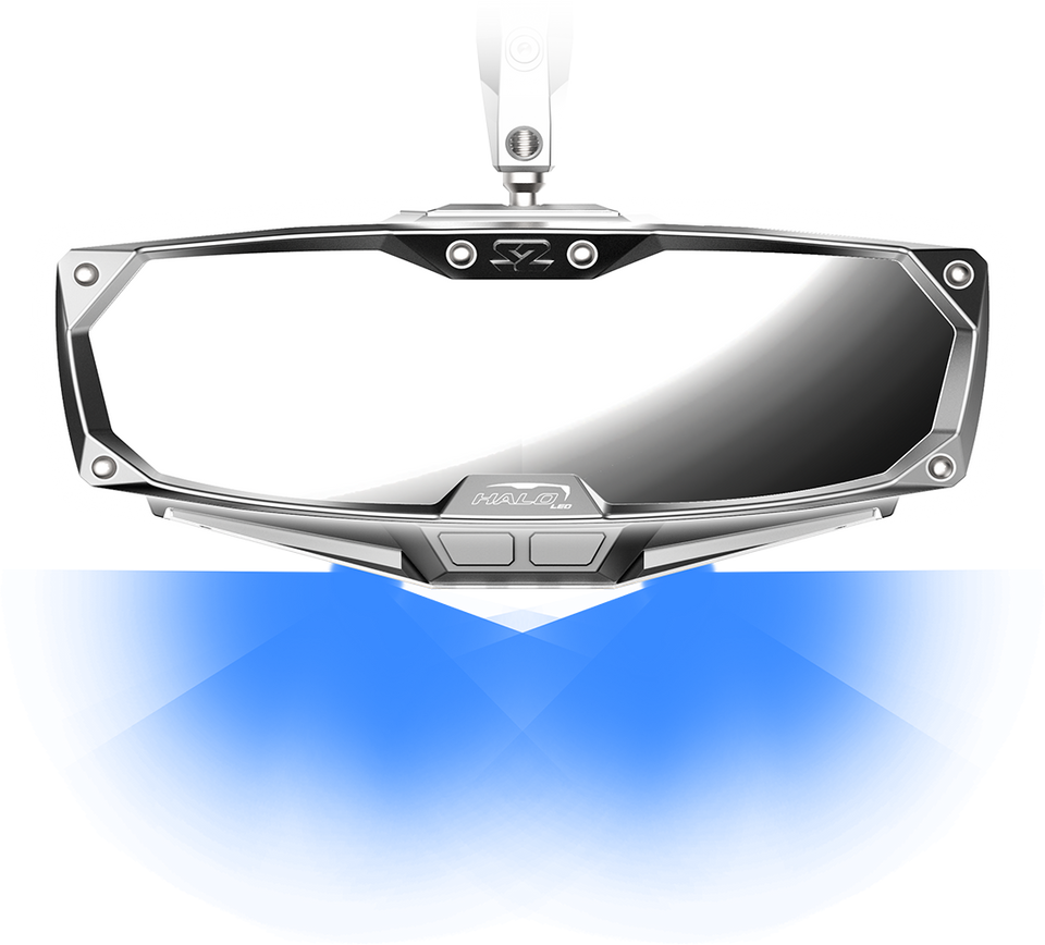 Mirror - Halo R - Rear View w/LED Cabin Light - Rectangle - Silver w/Silver Bezel - Defender