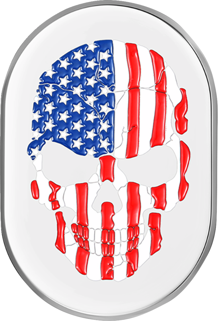 Antenna Cover - Left Rear Fender - American Flag Skull - Chrome - Lutzka's Garage