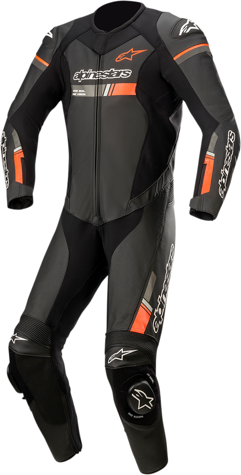 GP Force Chaser 1-Piece Leather Suit - Black/Red Fluorescent- US 48 / EU 58