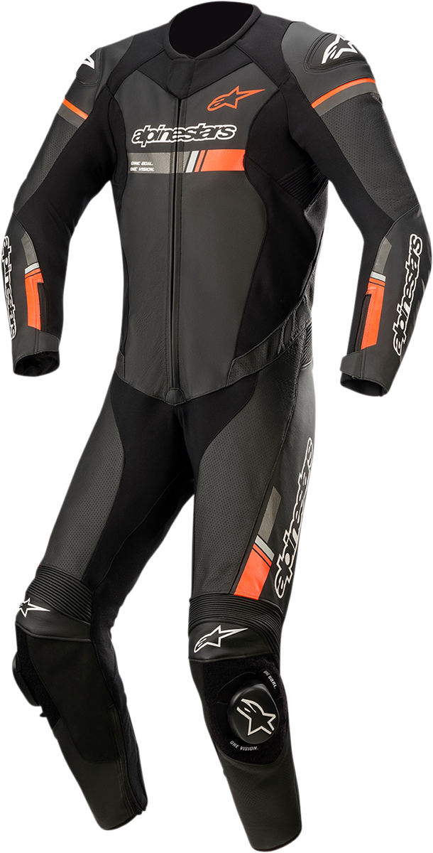 GP Force Chaser 1-Piece Leather Suit - Black/Red Fluorescent- US 48 / EU 58