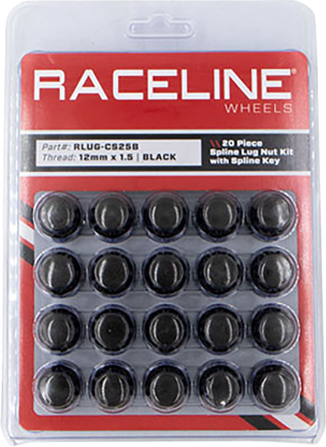 Lug Nuts - Spline Socket - 12 mm x 1.5 - with Spline Key - Black - 20 Pack - Lutzka's Garage