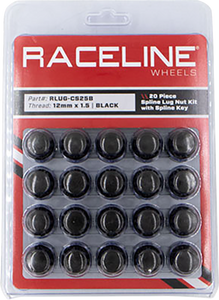 Lug Nuts - Spline Socket - 12 mm x 1.5 - with Spline Key - Black - 20 Pack - Lutzka's Garage
