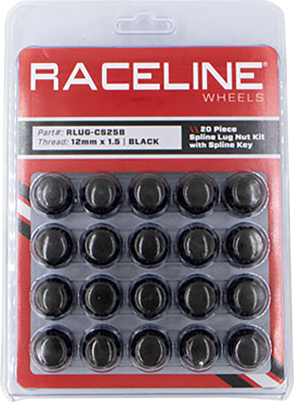 Lug Nuts - Spline Socket - 12 mm x 1.5 - with Spline Key - Black - 20 Pack - Lutzka's Garage