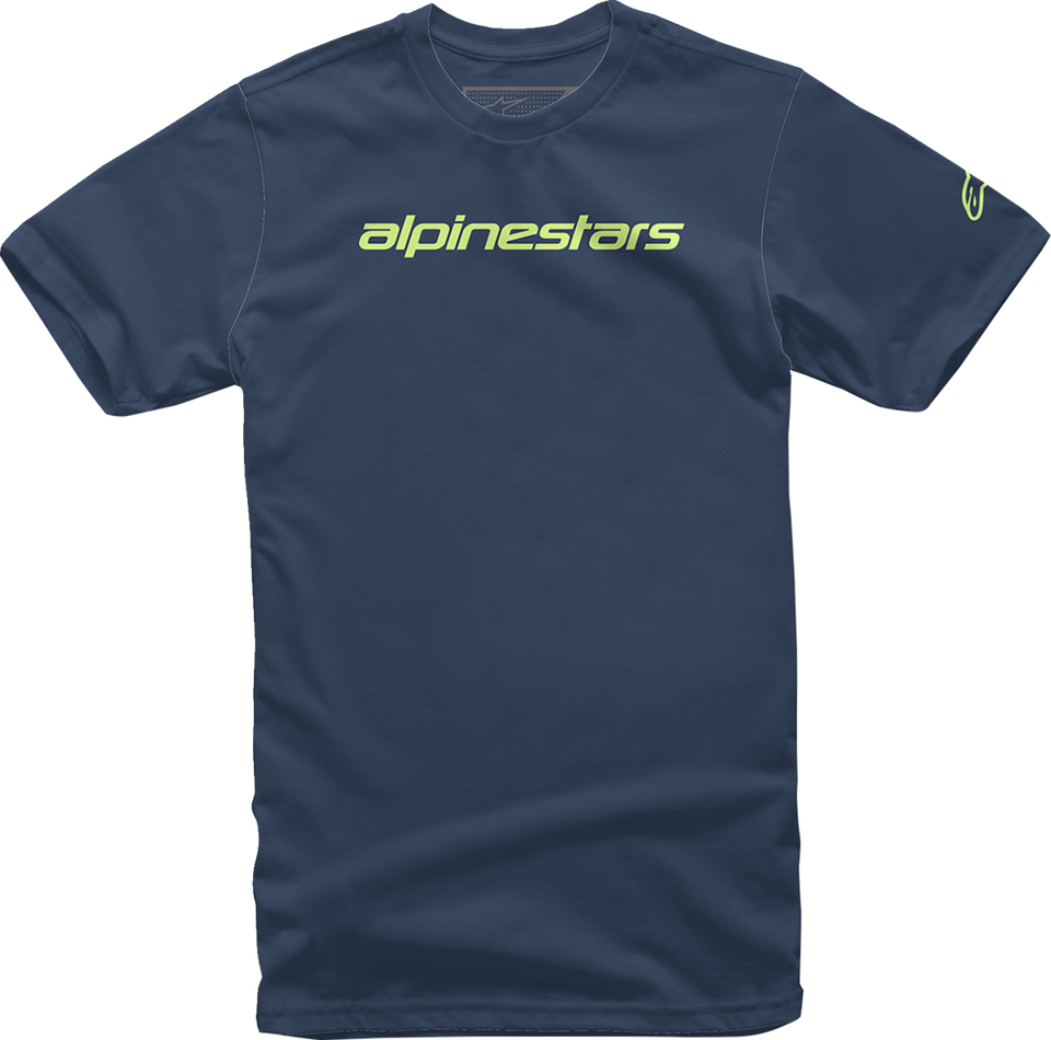 Linear Wordmark T-Shirt - Navy/Lime - Medium - Lutzka's Garage