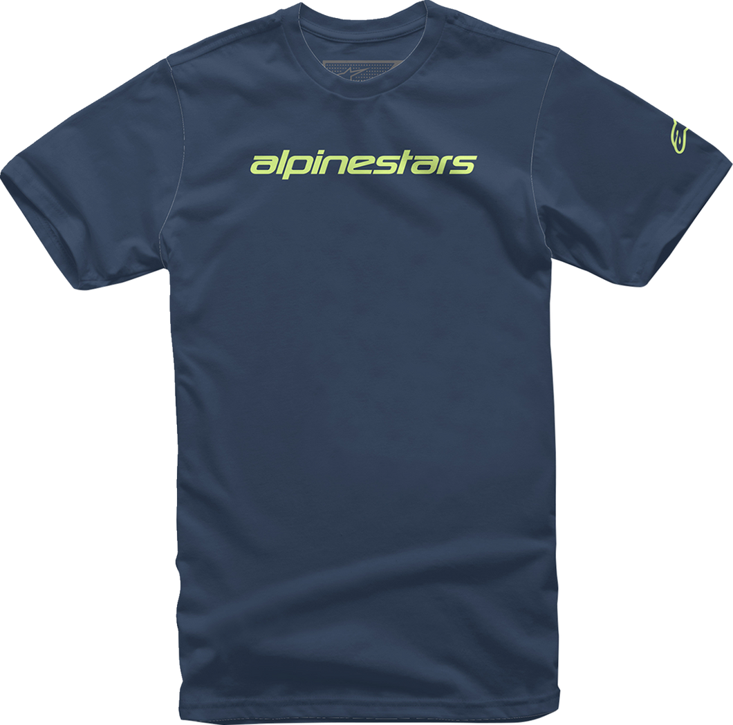 Linear Wordmark T-Shirt - Navy/Lime - Medium - Lutzka's Garage