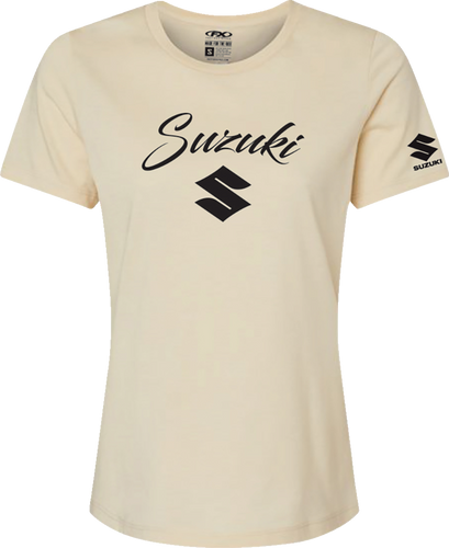 Womens Suzuki Script T-Shirt - Heather Cream - Small - Lutzka's Garage