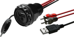 Dash-Mounted USB charge port with 3.5 mm Audio Input - Round Port Mount