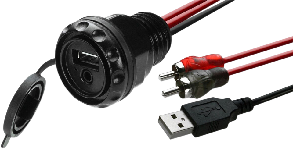 Dash-Mounted USB charge port with 3.5 mm Audio Input - Round Port Mount