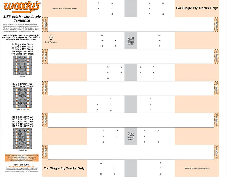 Studding Template - Track - 120"/129"/137"/146"/154" - 2.86" Pitch