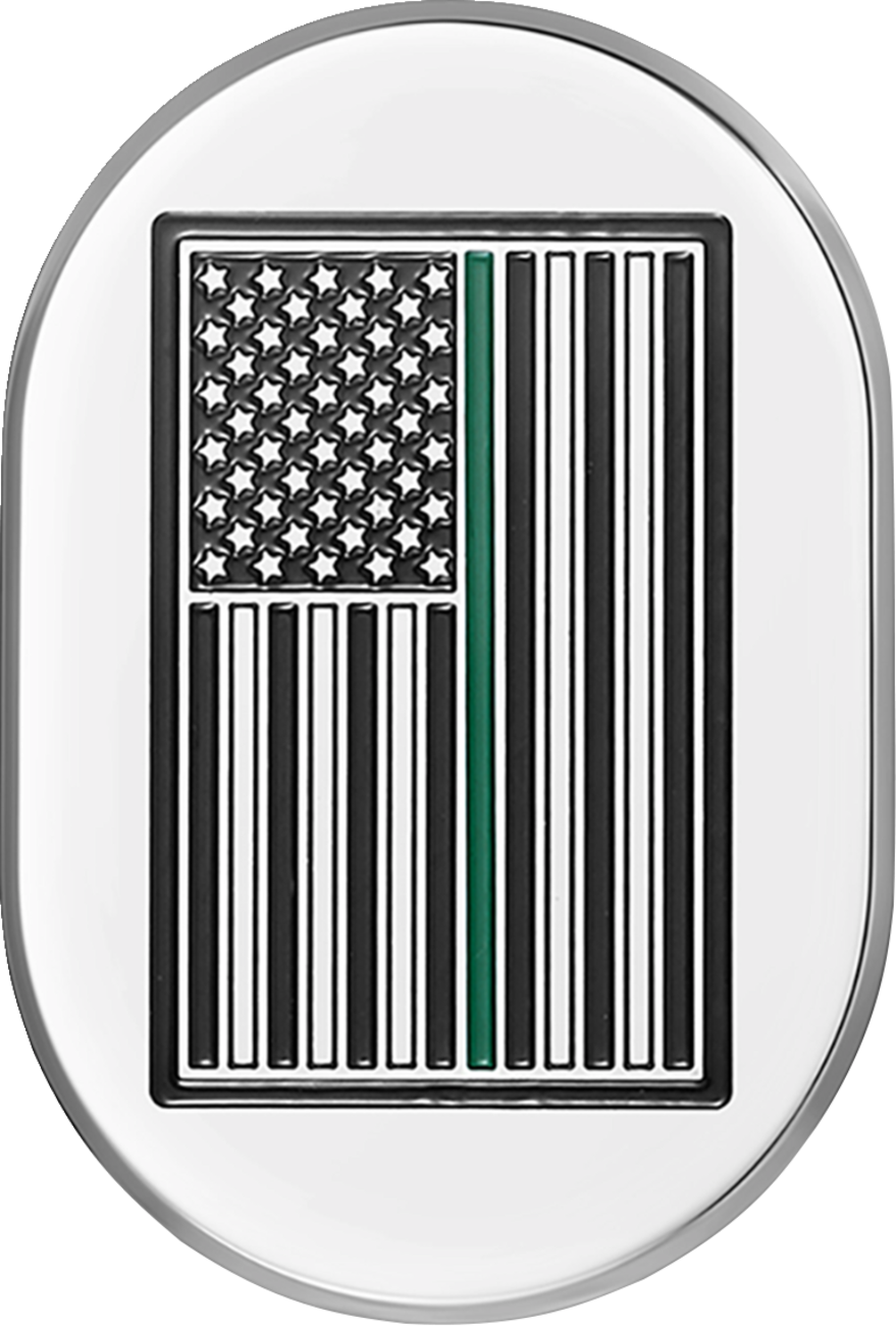 Antenna Cover - Left Rear Fender - Green Line American Flag - Chrome - Lutzka's Garage