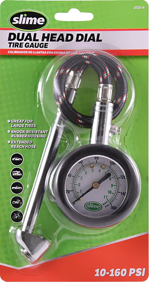 Tire Pressure Gauge - Dual Head/Dial - 10 psi -160 psi