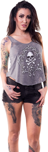 Womens Skull and Crossbones Loose Tank Top - Gray - Large - Lutzka's Garage