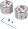 Axle Nut Cover - Front - Stainless Steel - Red/White/Blue Flag Skull - Silver - Lutzka's Garage