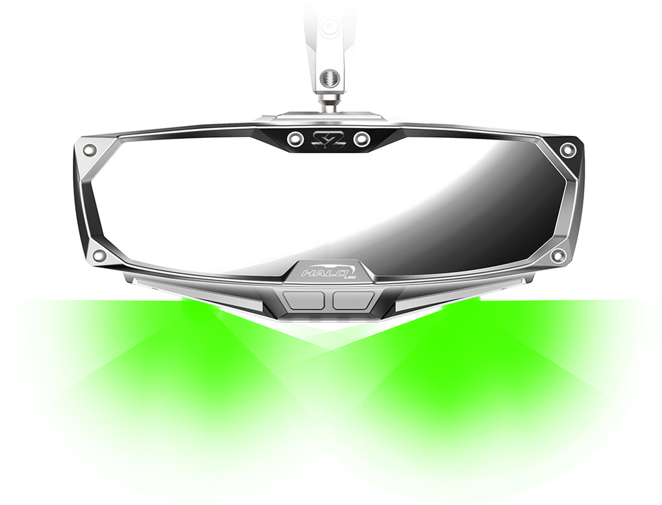 Mirror - Halo R - Rear View w/LED Cabin Light - Rectangle - Silver w/Silver Bezel - Defender