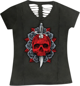 Womens Dagger Skull T-Shirt - Gray - Small - Lutzka's Garage