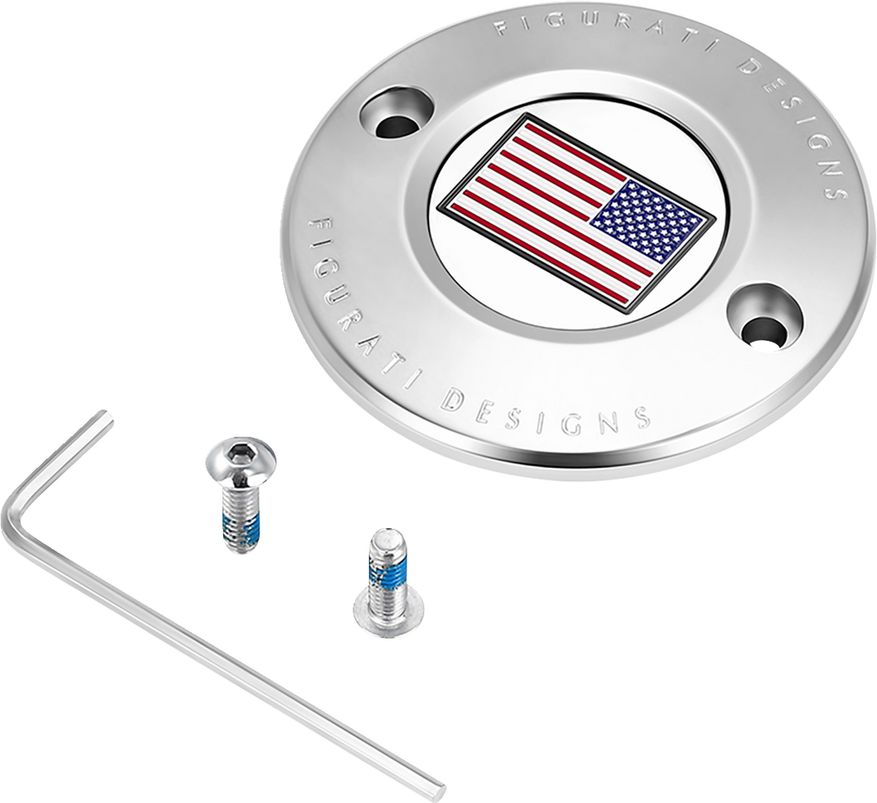 Timing Cover - 2 Hole - American Flag - Stainless Steel - Lutzka's Garage