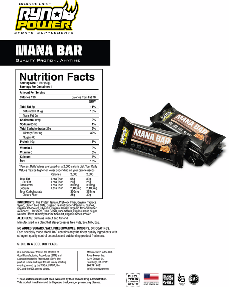 Mana Protein Bar - Chocolate Peanut Butter - 12 Pack with Display Caddy