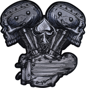 Metal and Mayhem V-Twin Skull Embroidered Patch - Large - Lutzka's Garage