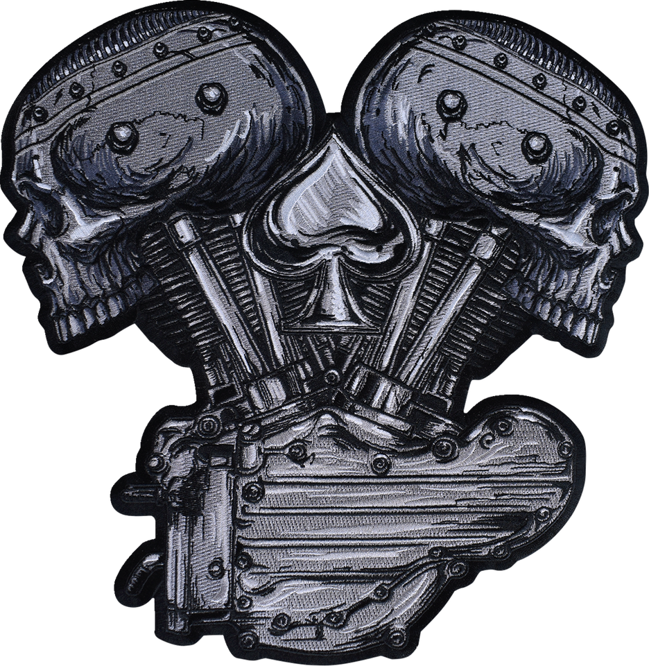 Metal and Mayhem V-Twin Skull Embroidered Patch - Large - Lutzka's Garage