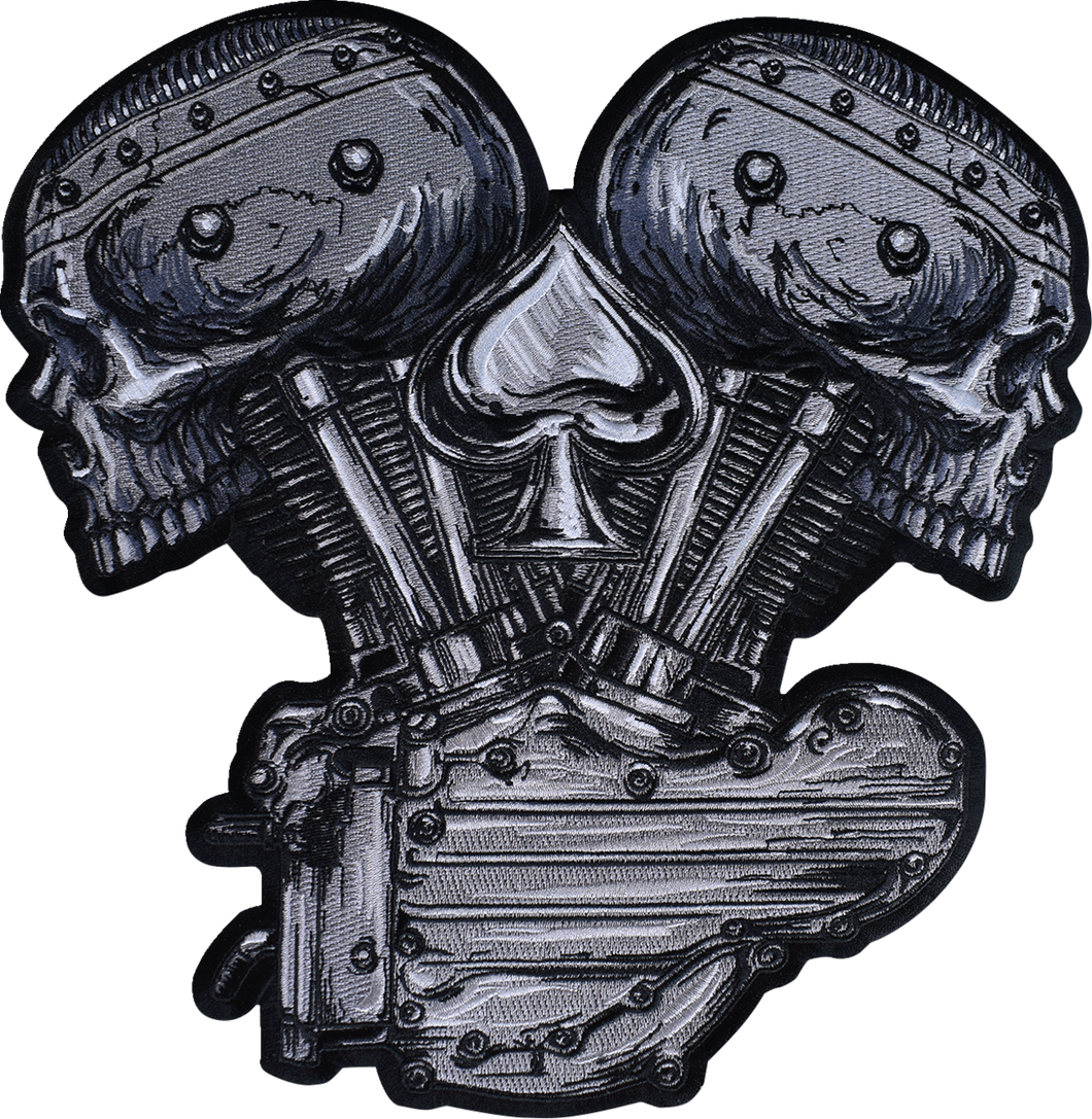 Metal and Mayhem V-Twin Skull Embroidered Patch - Large - Lutzka's Garage