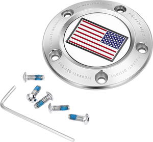 Timing Cover - 5 Hole - American Flag - Stainless Steel - Lutzka's Garage