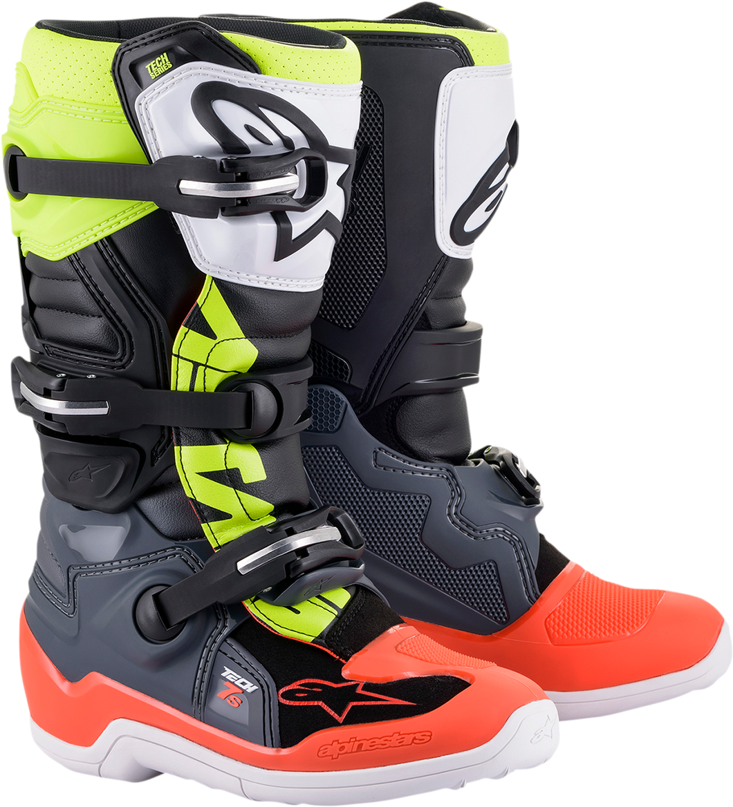 Youth Tech 7S Boots - Black/Gray/Red/White/Yellow - US 2 - Lutzka's Garage