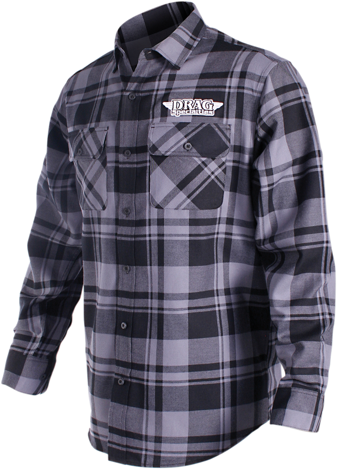 Drag Specialties Long-Sleeve Flannel Shirt - Gray/Black - Small - Lutzka's Garage