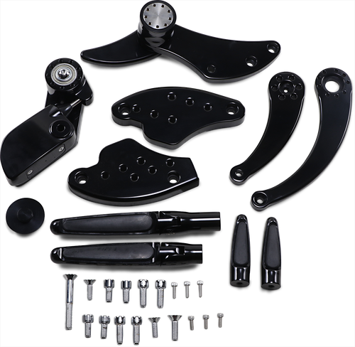 Forward Control - 18+ Softail - Black Anodized - Standard - Folding Rubber Inlay Pegs - Solid Lever - Lutzka's Garage