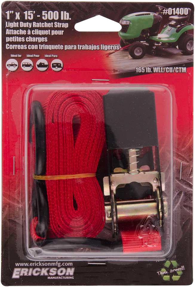 Ratchet Strap - 1" x 15 - Red - Lutzka's Garage