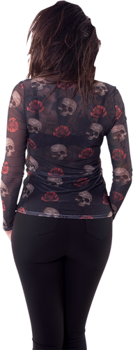 Womens Floating Skulls Sheer Long-Sleeve Shirt - Black - Small - Lutzka's Garage