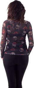 Womens Floating Skulls Sheer Long-Sleeve Shirt - Black - Small - Lutzka's Garage