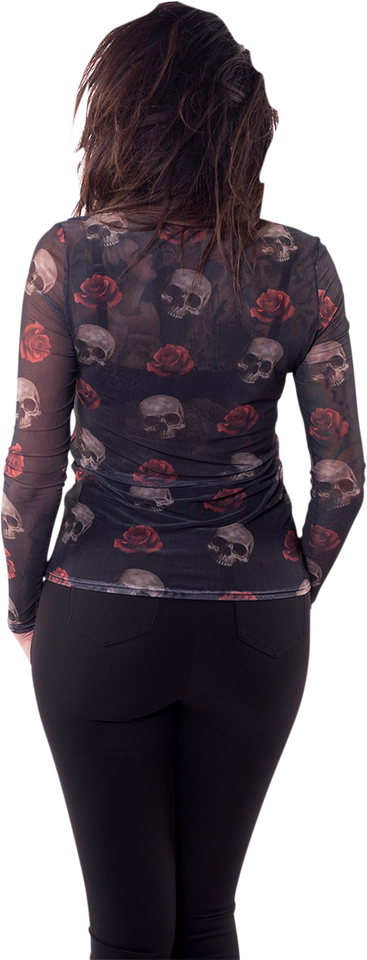 Womens Floating Skulls Sheer Long-Sleeve Shirt - Black - Small - Lutzka's Garage