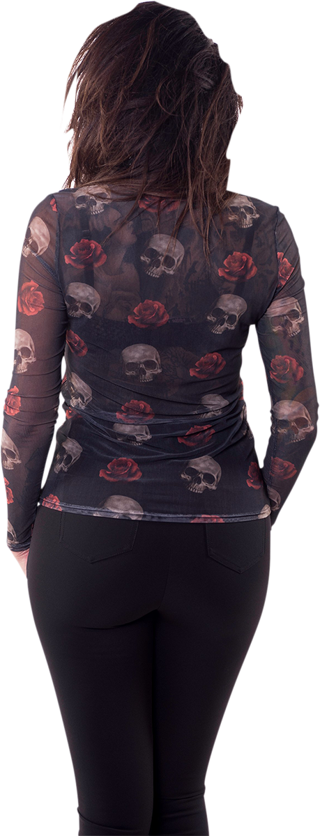 Womens Floating Skulls Sheer Long-Sleeve Shirt - Black - Small - Lutzka's Garage