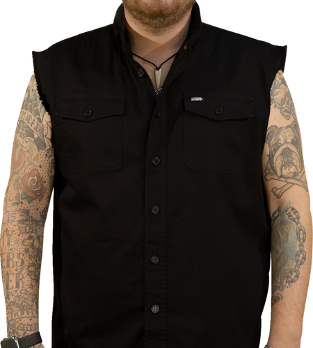 Freedom Aint Free Printed Sleeveless Button Down Shirt - Black - Medium - Lutzka's Garage