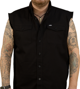 Freedom Aint Free Printed Sleeveless Button Down Shirt - Black - Medium - Lutzka's Garage