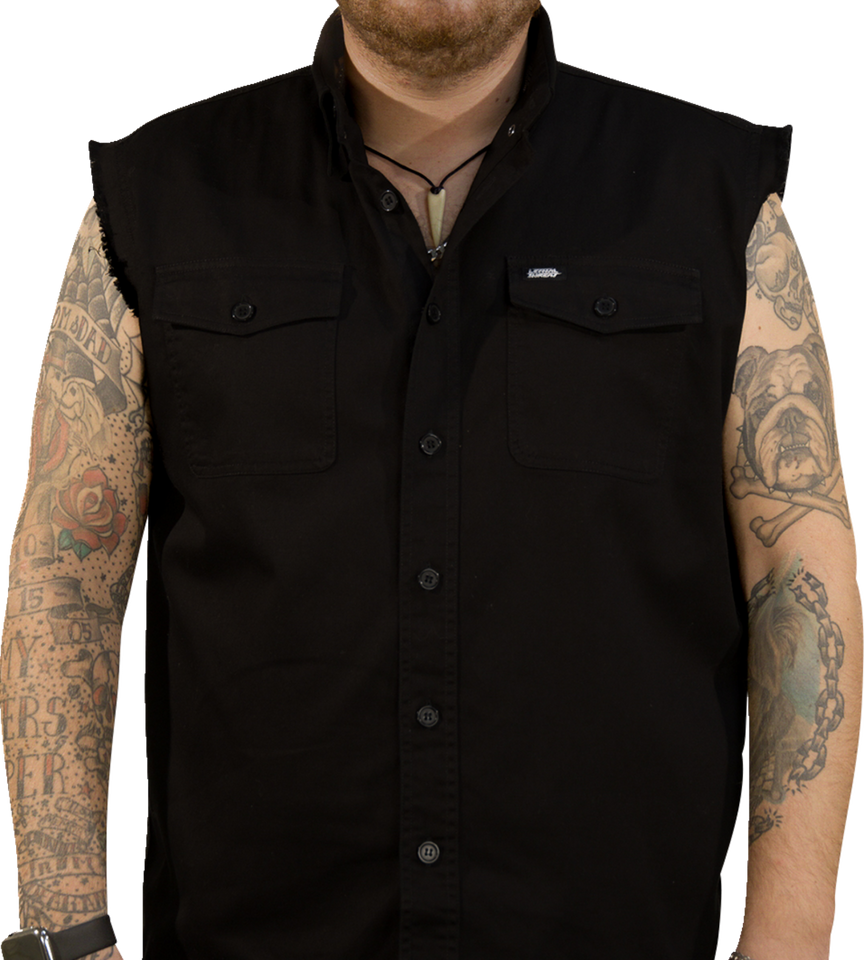 Freedom Aint Free Printed Sleeveless Button Down Shirt - Black - Medium - Lutzka's Garage