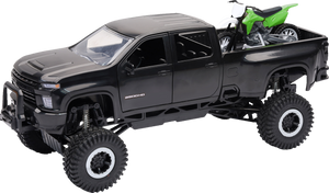 Chevrolet 3500HD Offroad Pick Up w/ Dirt Bike - 1:32 Scale - Black/Green - Lutzka's Garage