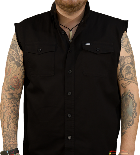 No Regrets Printed Sleeveless Button Down Shirt - Black - Medium - Lutzka's Garage