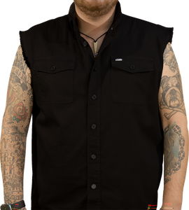 No Regrets Printed Sleeveless Button Down Shirt - Black - Medium - Lutzka's Garage