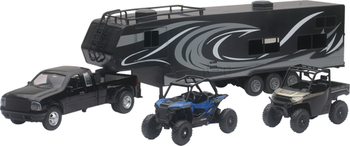 Pick Up Toy Hauler w/ Polaris Vehicles Set - 1:18 Scale - Black/Blue/Red - Lutzka's Garage