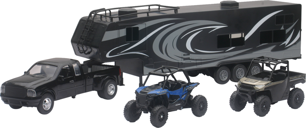 Pick Up Toy Hauler w/ Polaris Vehicles Set - 1:18 Scale - Black/Blue/Red - Lutzka's Garage