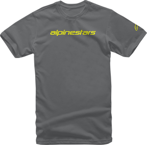 Linear Wordmark T-Shirt - Charcoal/Fluorescent Yellow - Medium - Lutzka's Garage