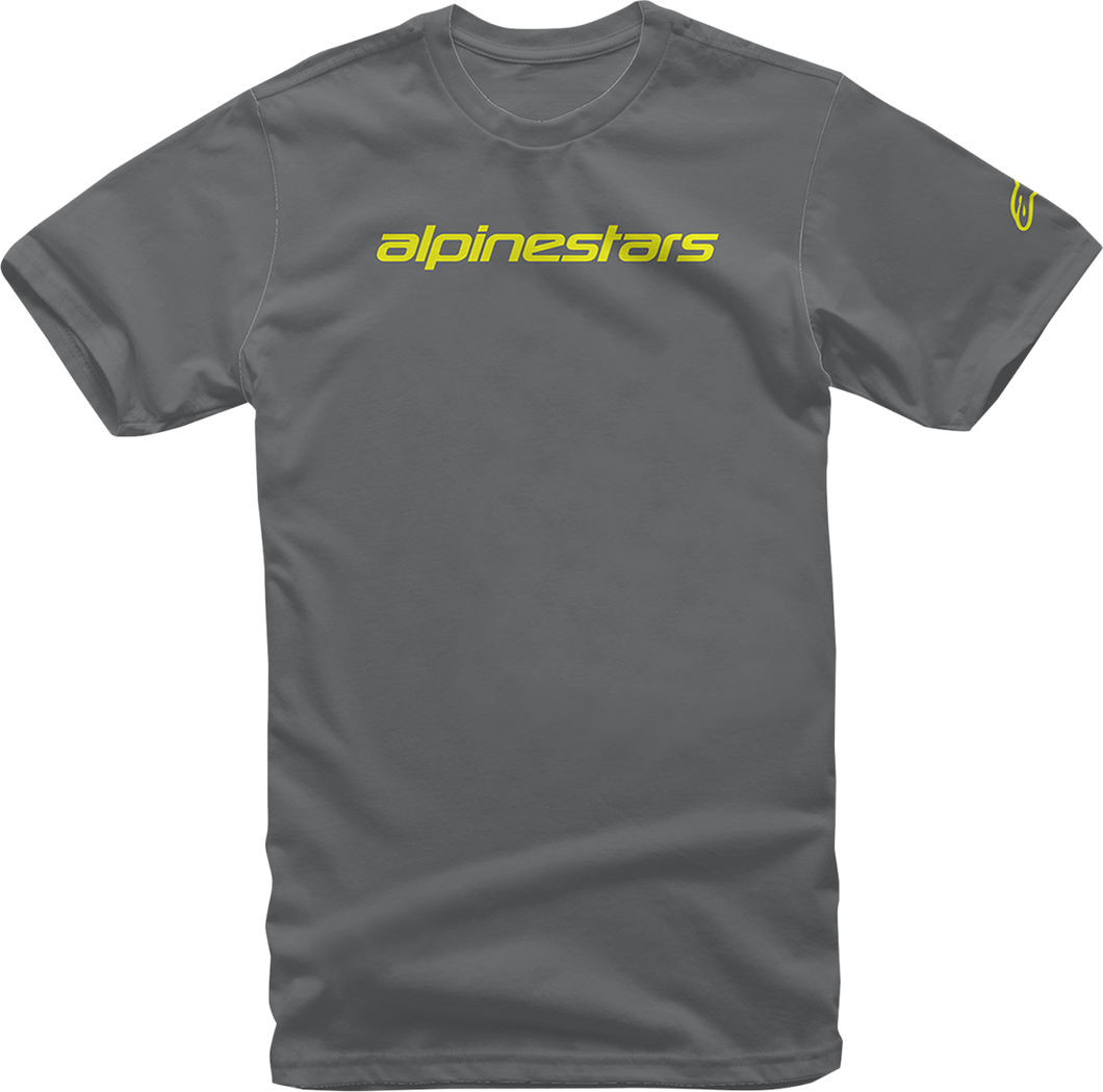 Linear Wordmark T-Shirt - Charcoal/Fluorescent Yellow - Medium - Lutzka's Garage