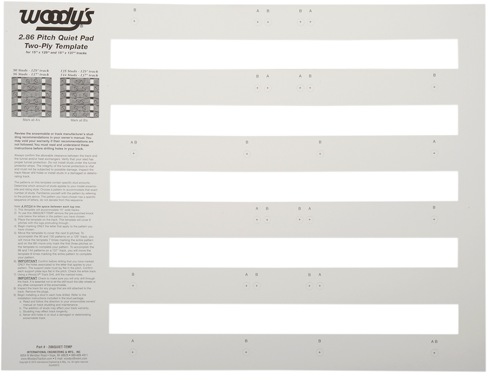 Studding Template - Track - 129"/137" - 2.86" Pitch