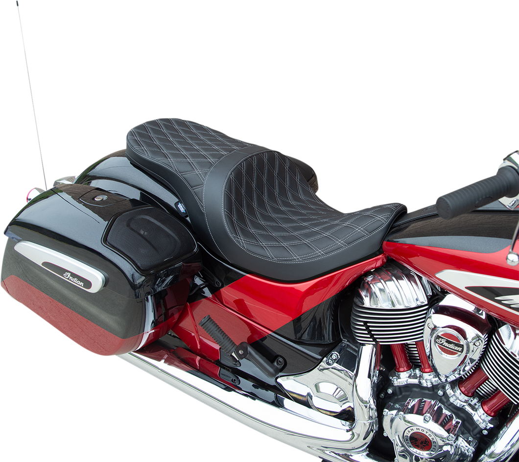 Low Profile Touring Seat - Double Diamond - Silver Stitch - Solar Refelctive - Indian 14-22 - Lutzka's Garage