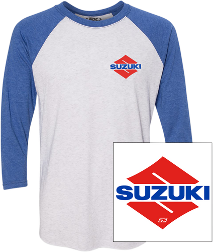 Suzuki Wedge Baseball T-Shirt - White/Royal - 2XL - Lutzka's Garage