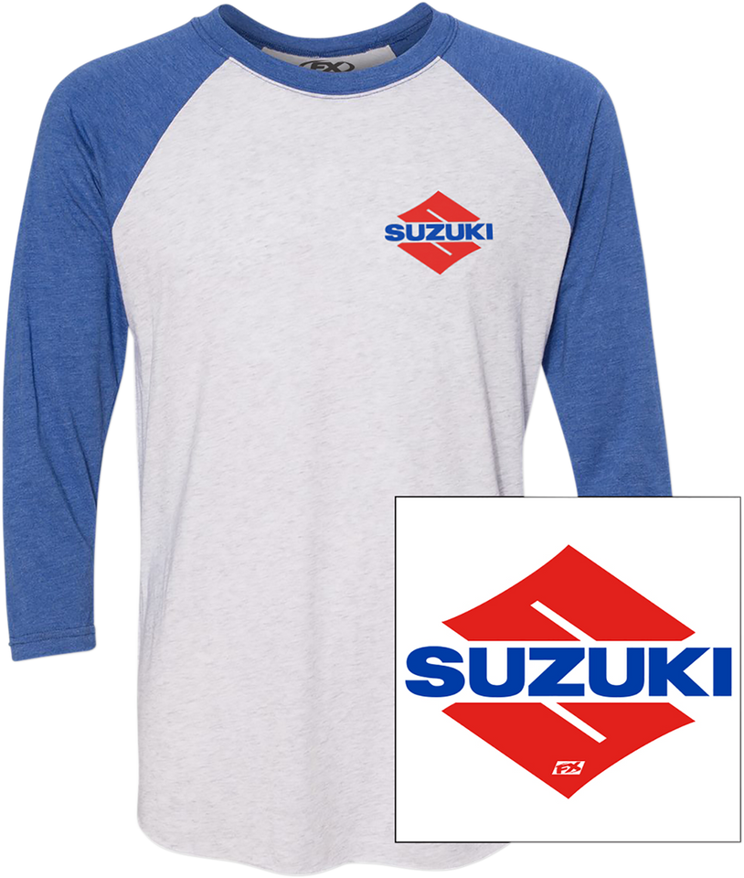 Suzuki Wedge Baseball T-Shirt - White/Royal - 2XL - Lutzka's Garage