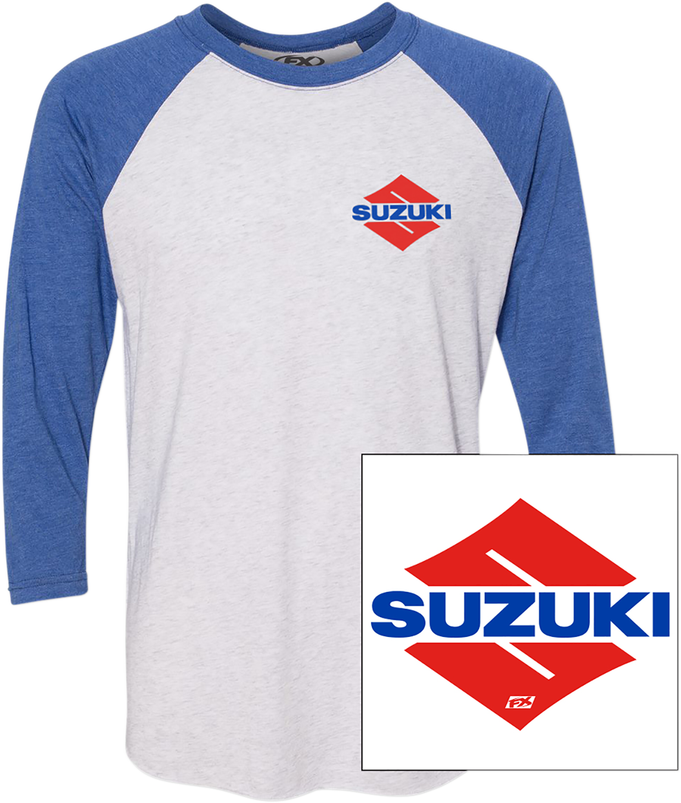 Suzuki Wedge Baseball T-Shirt - White/Royal - 2XL - Lutzka's Garage