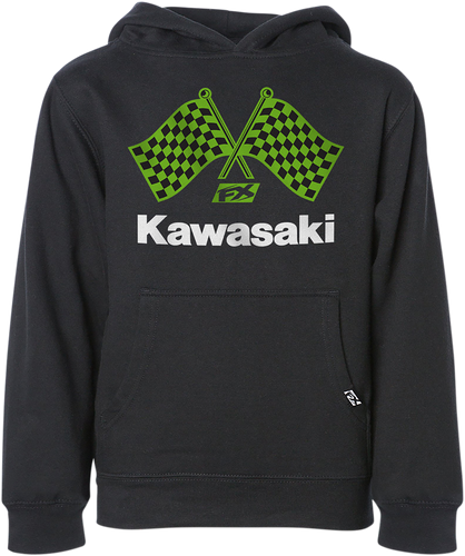 Youth Kawasaki Finishline Hoodie - Black - Small - Lutzka's Garage